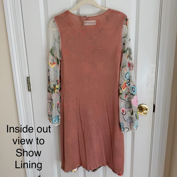 Philosophy Floral Embroidered Shift Dress Sheer Long Sleeve  Size M - Picture 9 of 16